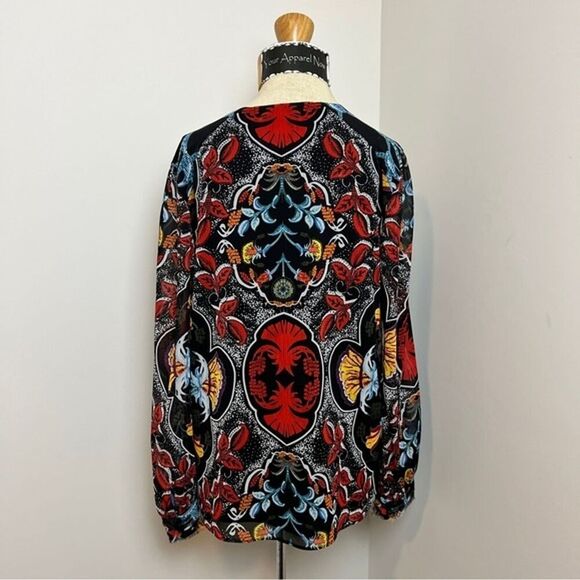Alice & Olivia Floral Print Long Sleeve V Neck Blouse size Small (184) - Picture 3 of 6